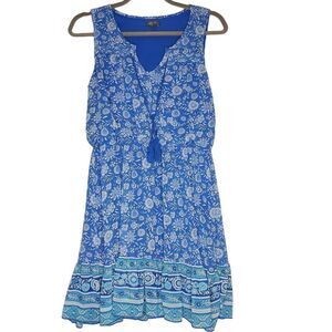 Lily Rose Sundress Small Blue Floral Sleeveless‎ V Neck with tassels pull over